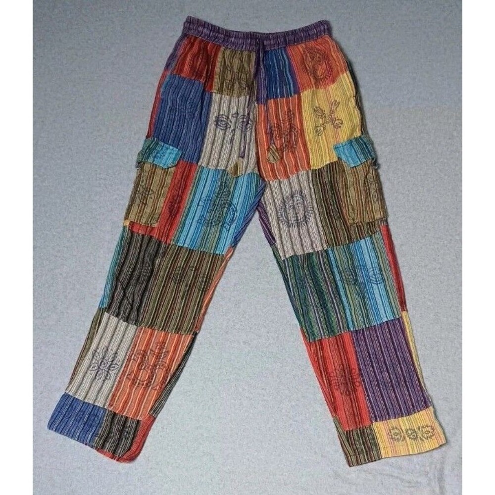 Rising International Patchwork Pants Womens Size Medium Multicolor With Symbols